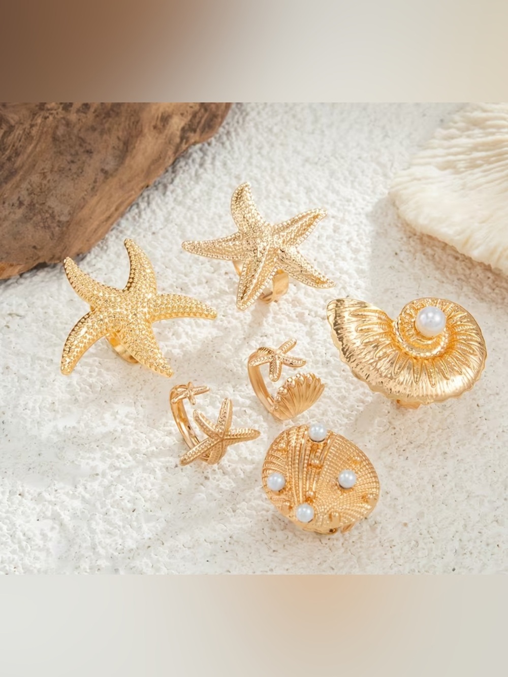 Gold-Tone Starfish & Shell Rings - Picture 2 of 7